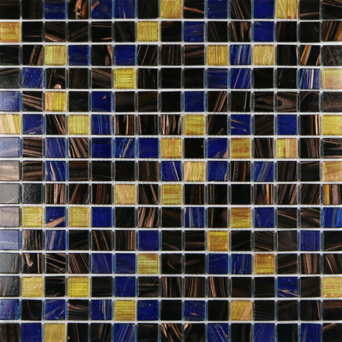 Piastrelle a mosaico in vetro con decoro marrone linee dorate