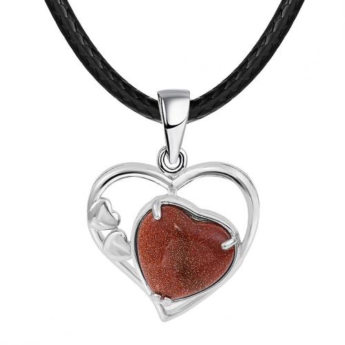 Red Goldstone Love Heart Birthstone Pendant Gemstone Necklaces for Women