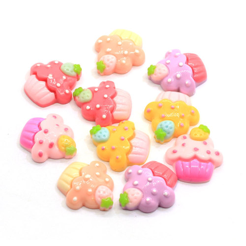 Hot Popular 20*22MM Resin Flat Cupcake Cabochons Flatback Resin Strawberry Cup Cakes Sweets Flat Back Kawaii Cupcake Craft