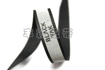 Black reflective webbing with lettering