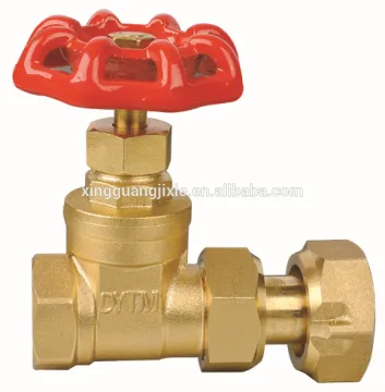 Red wheelhandle brass gate valve with swivel nut