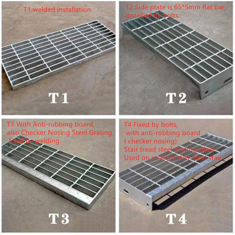 Non Slip Stair Tread Steel Grating Hot Dipped Galvanized with Checkered Nosing Plate