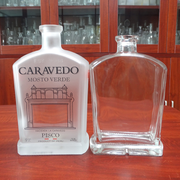 White Liquor Glass Bottles 50ml 750ml for Pisco Peruvian with Gold Cork Frosting