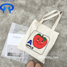 Custom-made smiley apple canvas bag sloped across package