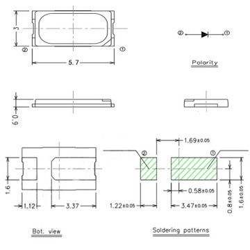 SMD Чистый белый 5730 LED 0.5W 5000-6000K 65-70LM