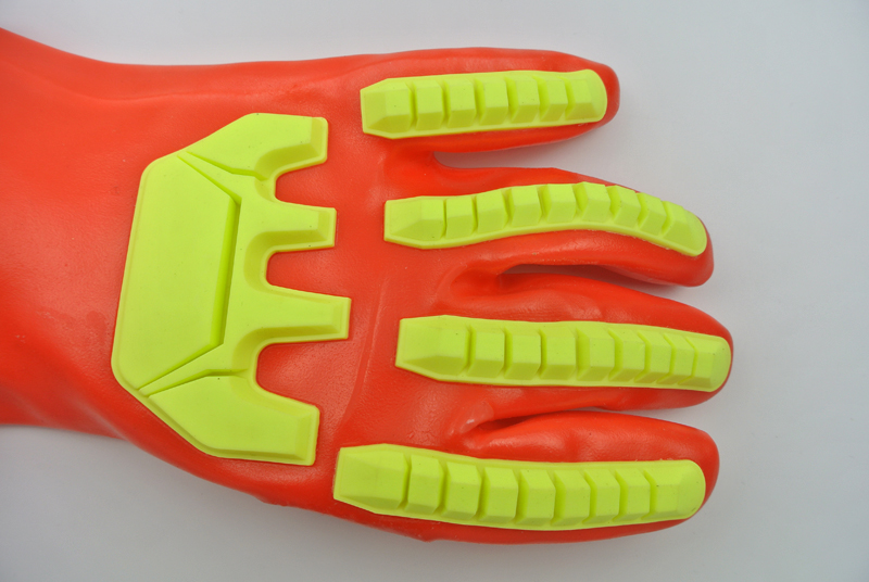 Guantes recubiertos de PVC rojo fluorescente con TPR