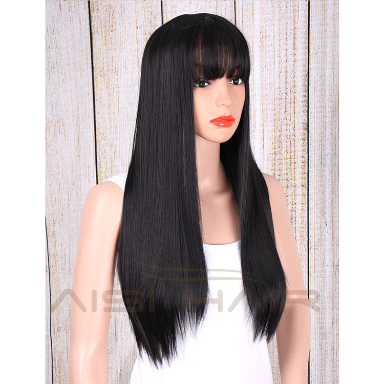 Aisi Hair Long Straight Wig With Bangs For Women Synthetic Black Wigs High Temperature Fiber Long Hair Wigs