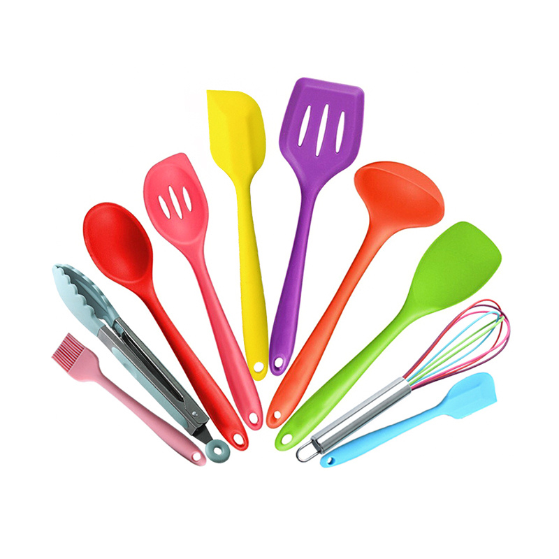 Silicone 10pcs Kitchen Utensil Set Kitchen Spatula Non-Stick Cooking Food Tongs BBQ Basting Brush