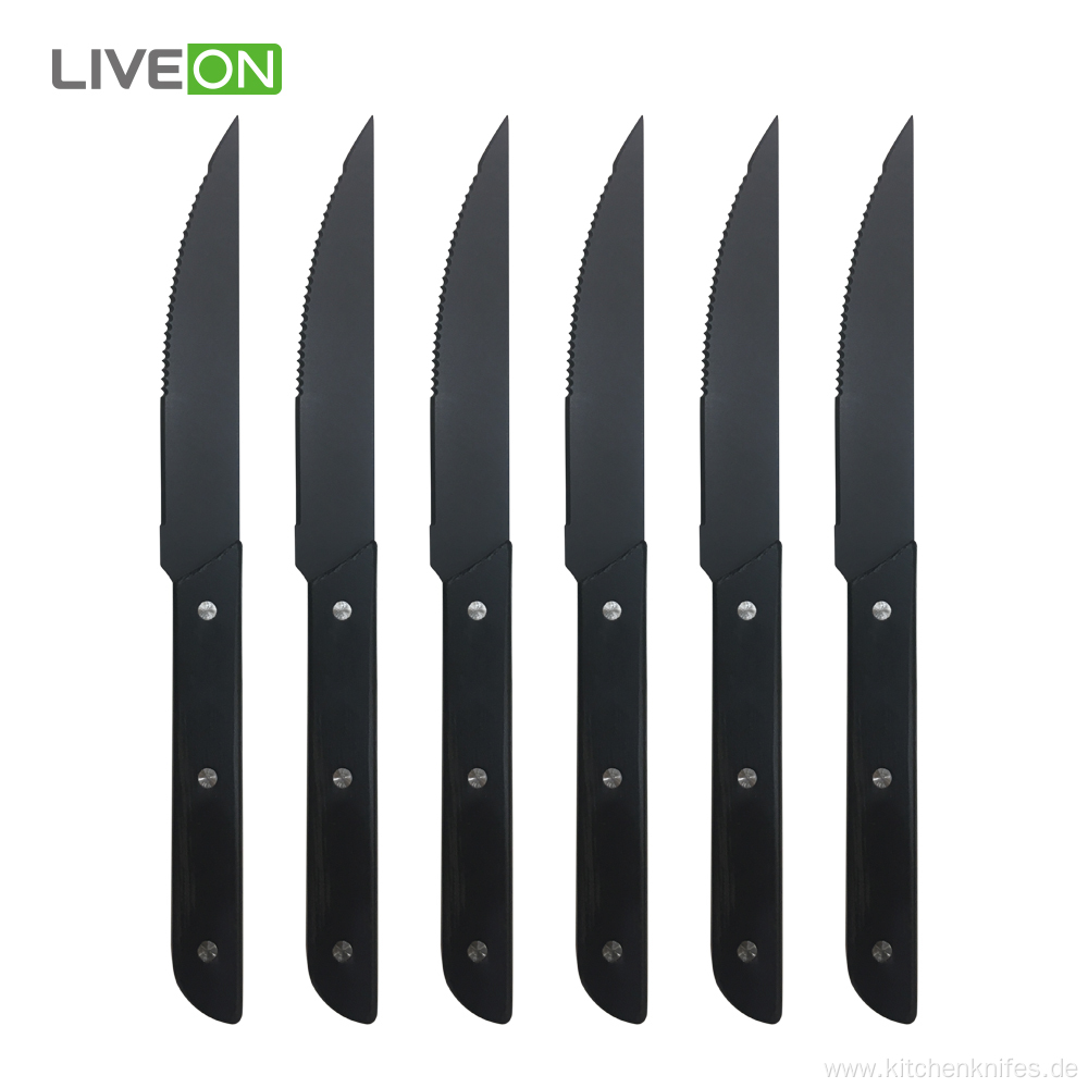 Black Wooden Handle Steak Knife Set 4 Pieces