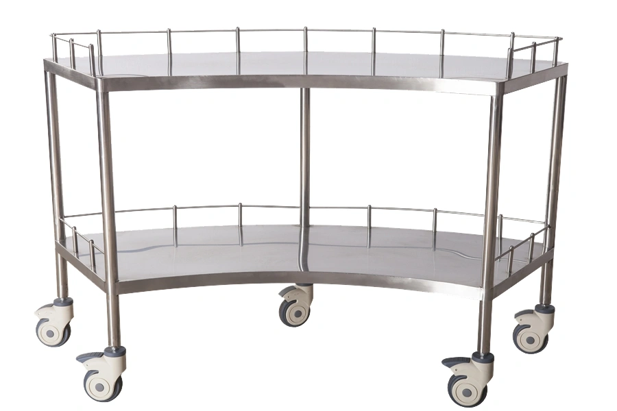 Surgical Stainless Steel Medical 2 Shelves Instrument Cart Trolley