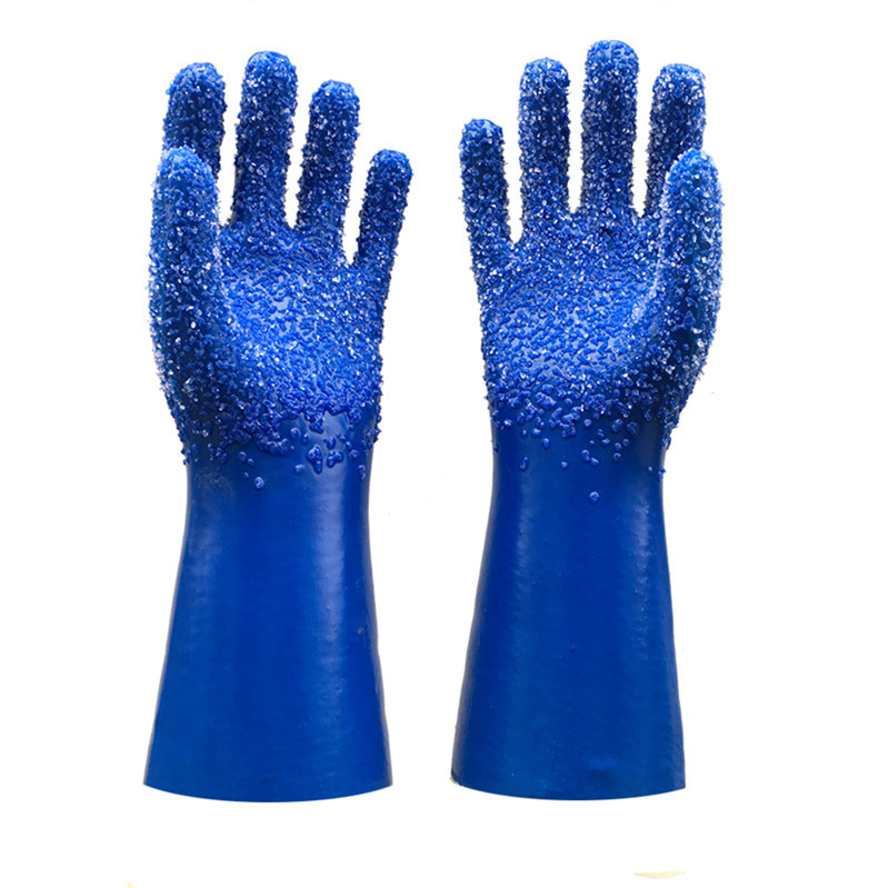 Blue PVC gloves with chips cotton lining 30cm