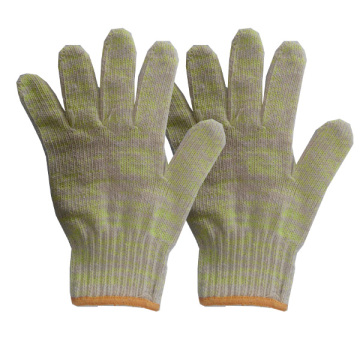 7gauge green and natural white mix color cotton knitted glove