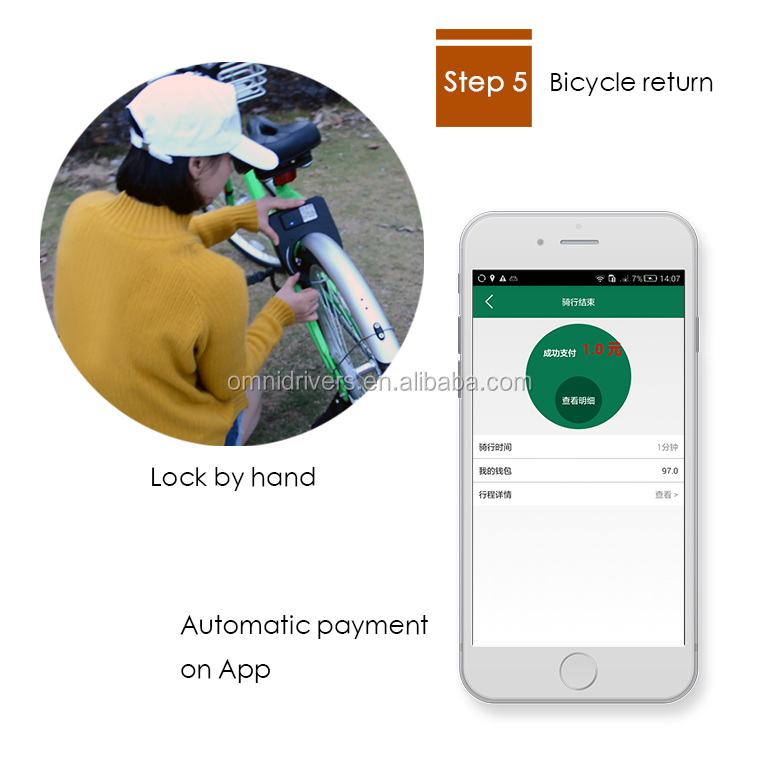 Omni Popular waterproof IP 67 GPS positioning 2G/4G GPS BLE sharing rental E bicycle bike Smart lock