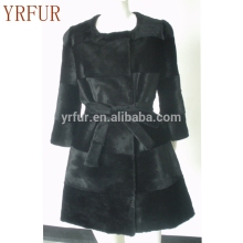 YR455 Real O-Neck Shearing Rabbit Fur Overcoat Women Sheared Rabbit Fur Coat