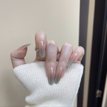 **Water Glow, Mountain Views** Wearable Nail Art, Water-Blue Cat Eye with Blush Accents.