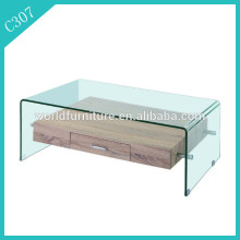italian design bent glass wood drawer coffee table