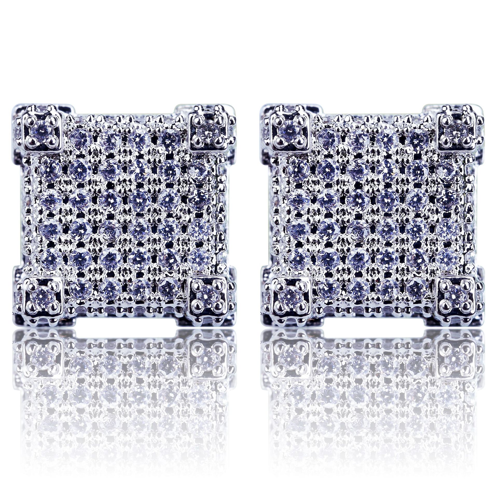 Hot selling square full diamond earrings hip hop jewelry copper women accessories bar jewelry