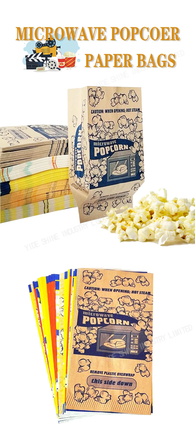 Bulk Popcorn Paper Bags Wholesale Fast Food Packaging Kraft Paper Bags