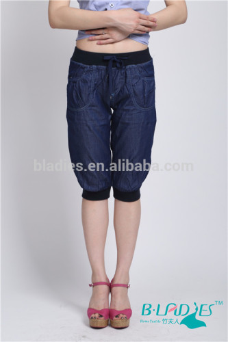 2015 bamboo fiber denim girl ladies short jean capris pants for girls