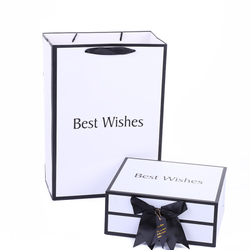 White and Black Magnetic Lid Box with Ribbon