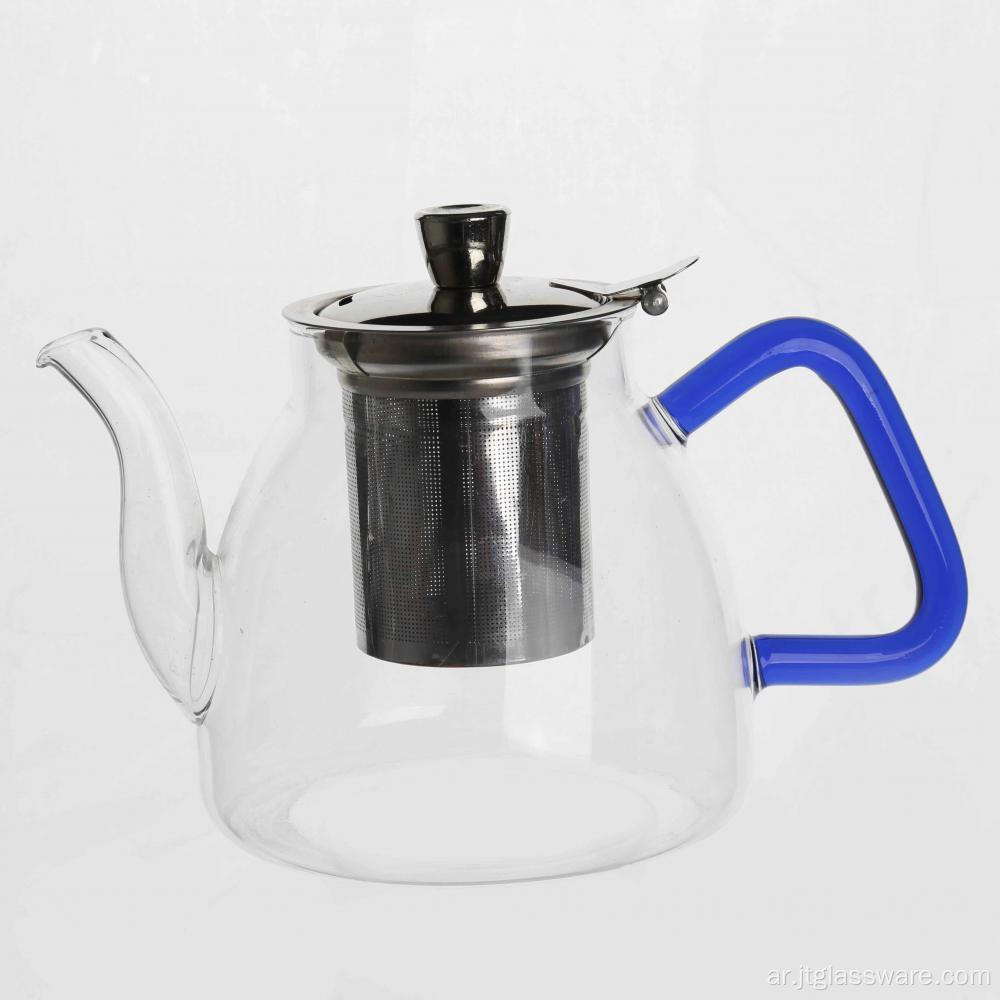 إبريق شاي زجاجي مصنوع يدويًا مع مصفاة زجاجية