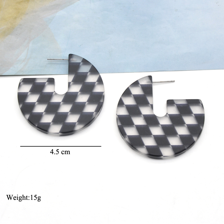 Classic plaid grid tartan pattern design acrylic vintage hoop earrings women