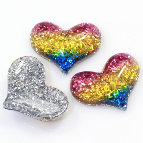 Colorful Glitter Heart Resin Charms For Girls Hair Accessories DIY Craft Decor phone Shell Spacer Items Jewelry Store