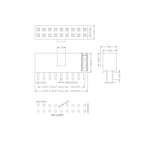 2.54 Female Header Dual Rows With Half Bump