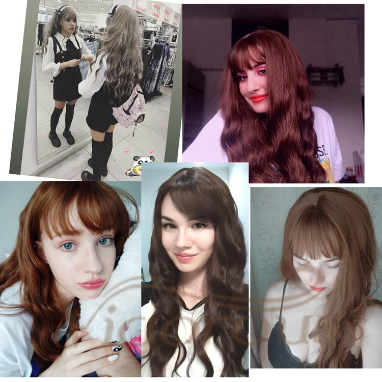 Vigorous Wholesale Price Long Body Wave With Bangs Yama Brown Cosplay 8 Colors In Stock For Black Women Synthetic Hair Wigs