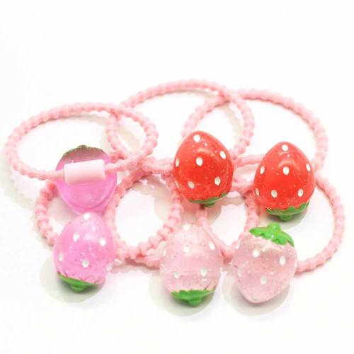 Grosir Wanita Gadis Resin Buah Strawberry Aksesoris Rambut Elastis Rambut Dasi Ponytail Holder Elastis Rambut Band Aksesoris