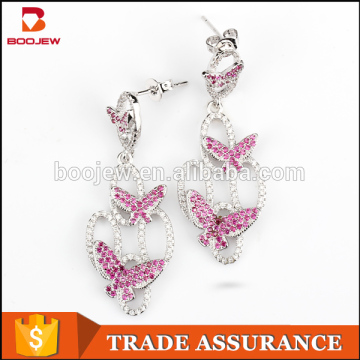 Newest products party dresses zircon jewelry wholesale from china pink butterfly design dangle earrings as photos