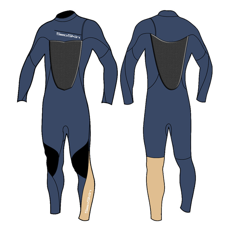 Seaskin Mens 5/4mm melayari zip wetsuits dada