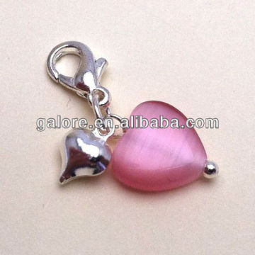 lobster style silver glass bead heart charm