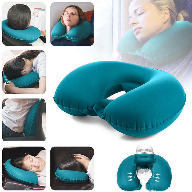 U-Shaped Self Pump up Portable Neck Travel Pillow, Inflatable for Airplane Travel neck pillow/