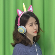 Wired Stereo Unicorn Cat Ear Headphones with Led