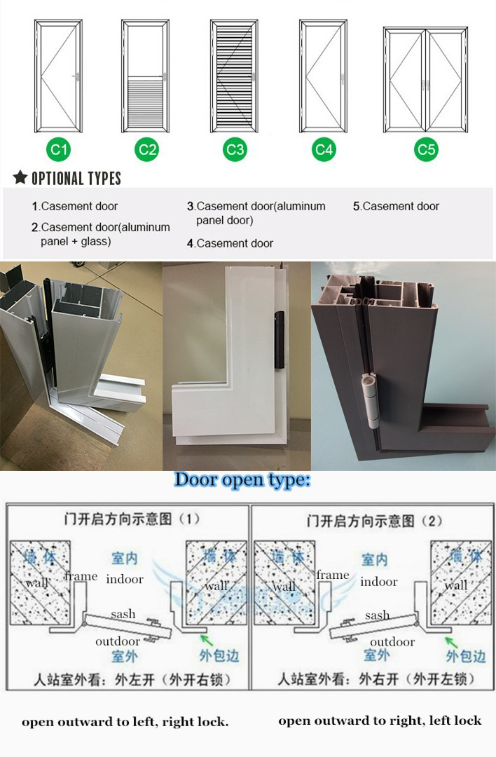 Powder coated size customized aluminium profile normal door