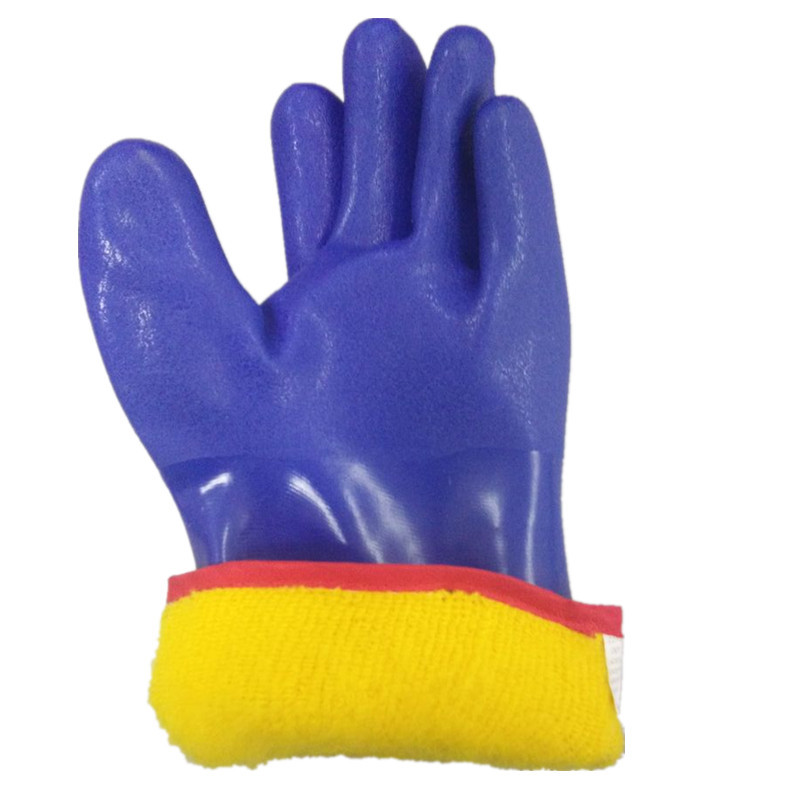 Blue PVC Cold proof work gloves Cashmere lining