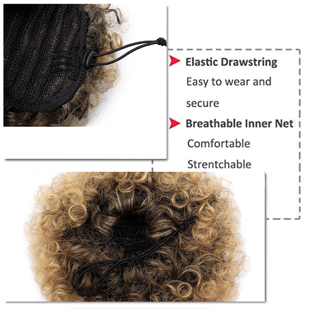 Aisi Hair Afro Kinky Curly Hair Bun Synthetic Drawstring Short Black Chignon For Black Women Ponytail Hair Piece