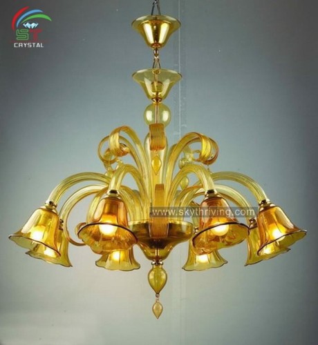 golden flower blown glass pendant lamp