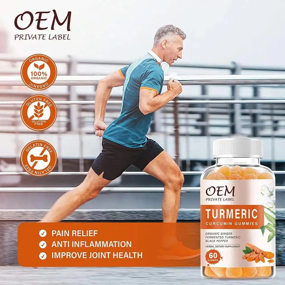 OEM/ODM Natural Ginger Improve Digestive System Food Supplements Vegan Curcumin Turmeric gummies