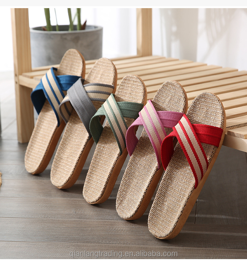 Summer slippers seasons couples home indoor ourdoor flax slippers Anti-slip thick-bottomed fabric floor slippers female