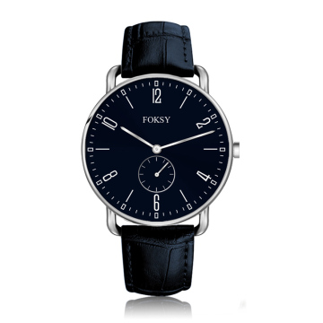 Custom logo genuine leather all stainless steel quartz watch