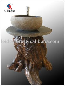 Cobble natural stone pedestal sink