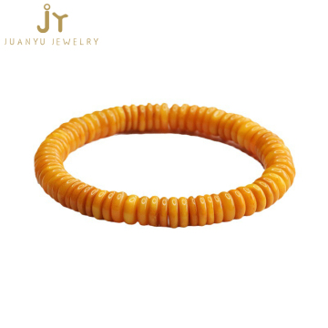 Natural Stone Amber Bracelets: Round Donut Yellow Amber & Flaky Amber Bead Accessories