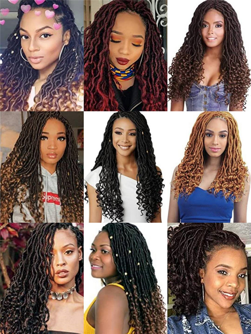 Wavy Goddess Locs Curly Faux Locs Crochet Hair Braids Prelooped Synthetic Hair Extension Soft Dreadlock 20inch