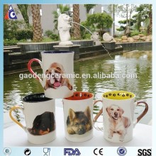 Coloured handle inside mug with dog off set print