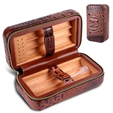 Spanish Cedar Genuine Leather Cigar Box Humidor Cabinet with Alligator Pattern Embossing
