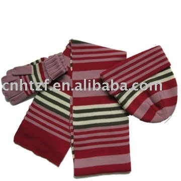 knitted striped hat scarf and glove set