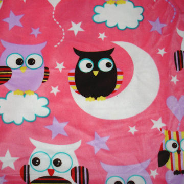Owl printed short plush fabric, used for home textile, toy, slipper and garment