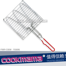 Triple Fish Grilling Basket with Red PVC Handle